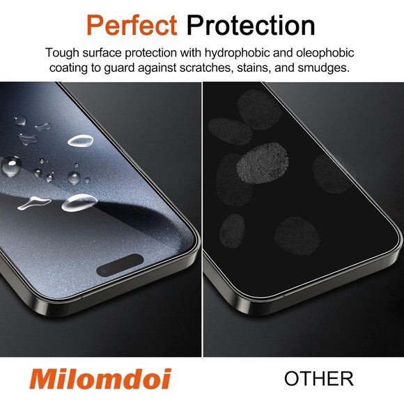 Milomdoi 3 Pack Screen Protector for Apple iPhone 15 Pro with 3 Pk Tempered Glas - Picture 2 of 6